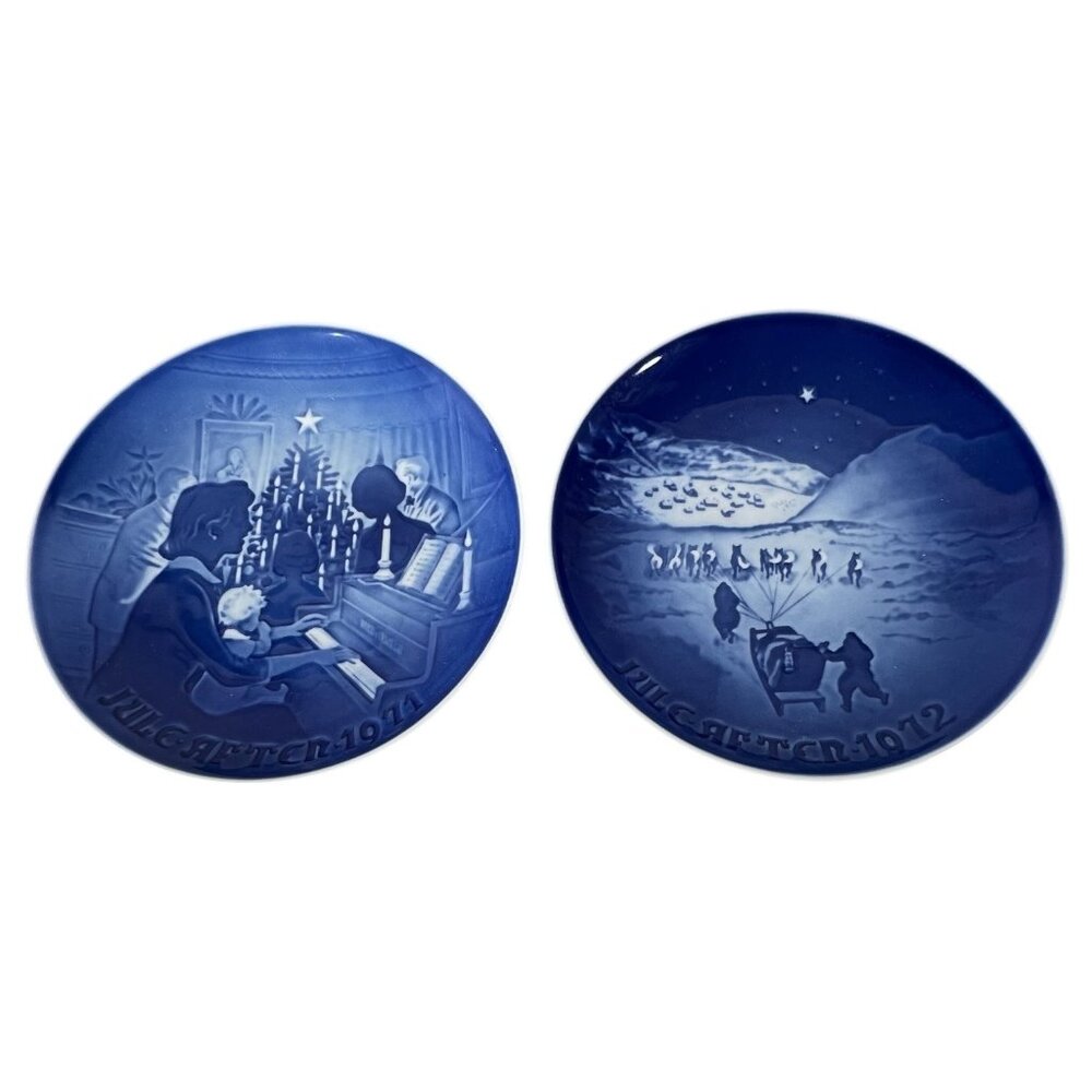 Bing & Grondahl B&G Christmas Plates 1971‎ & 1972 Blue Copenhagen Porcelain VTG